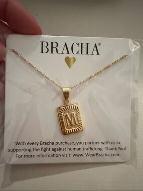 Bracha Gold-Tone 'M' Initial Rectangular Pendant Necklace